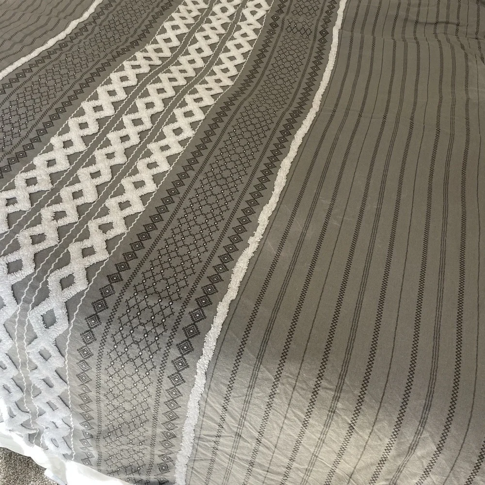 Ink + Ivy Rhea Jacquard Duvet Cover Queen King 88x101 Gray Chenille Reversible